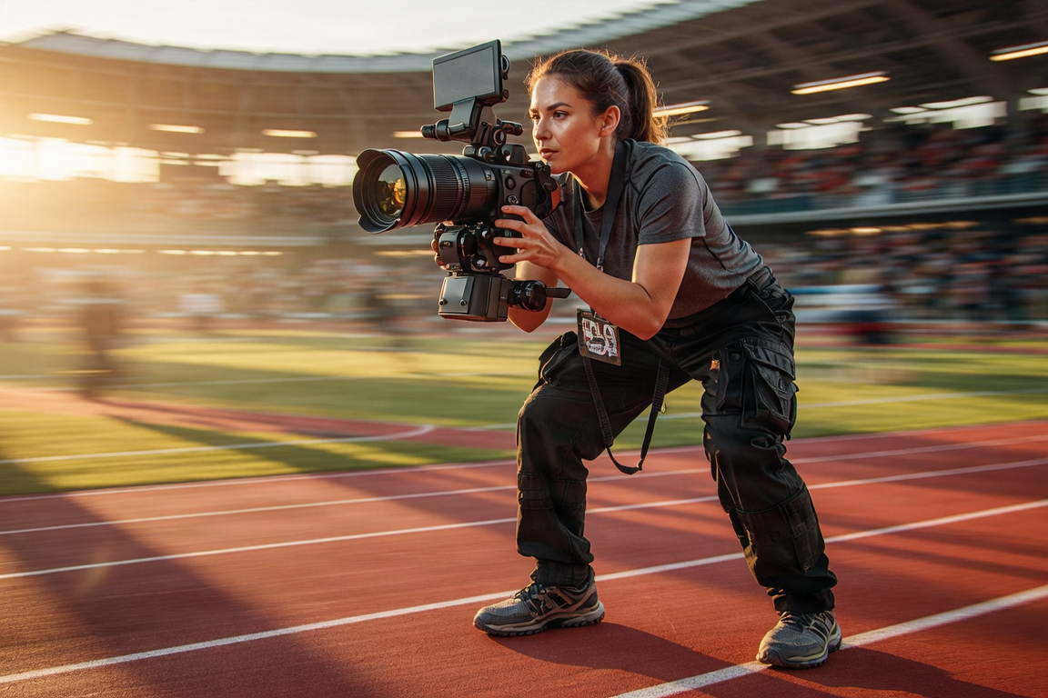 Professional videographer filming a high-end commercial on camera rig set